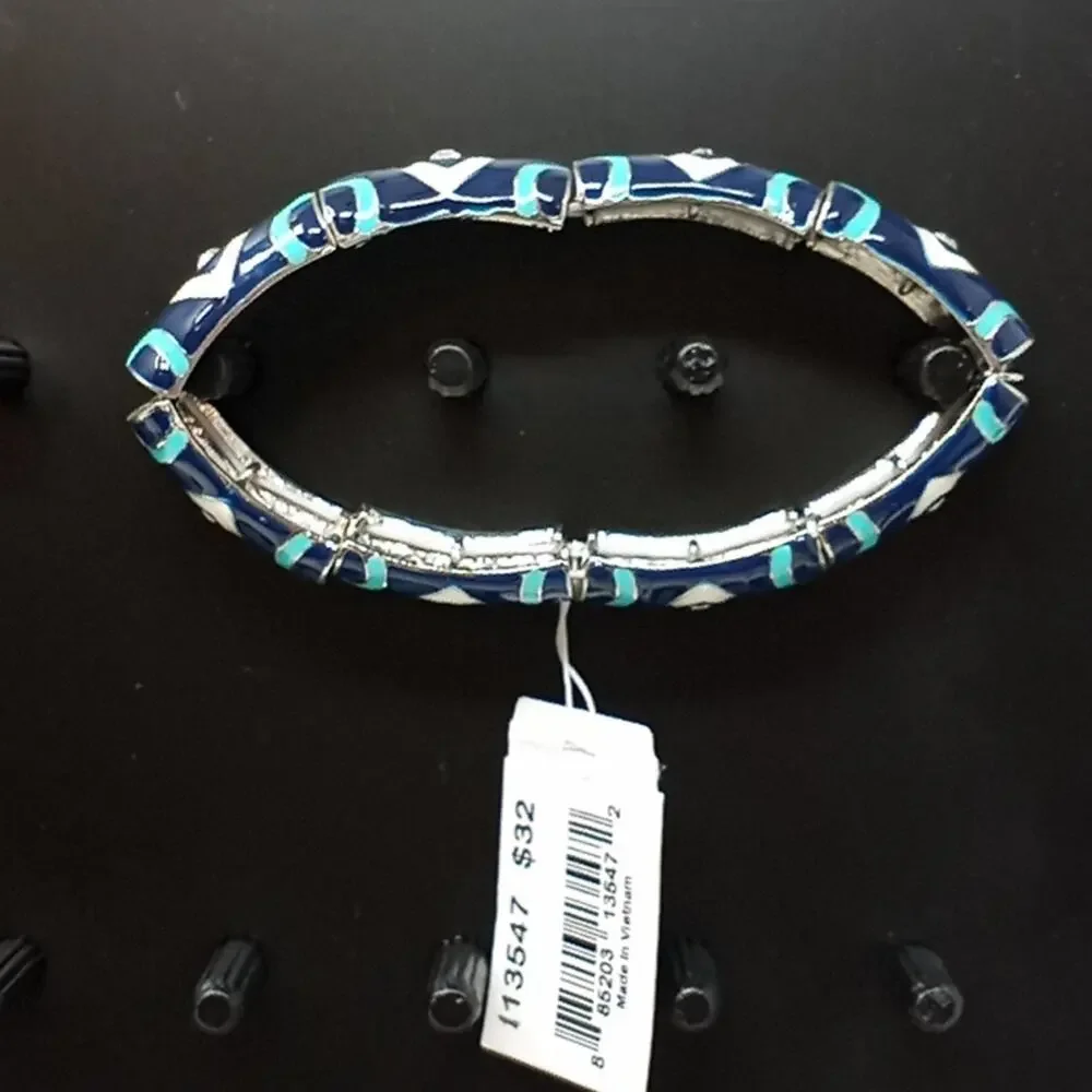 Vivi NWT Women's Navy Turquoise & White Stretchy Bangle Bracelet